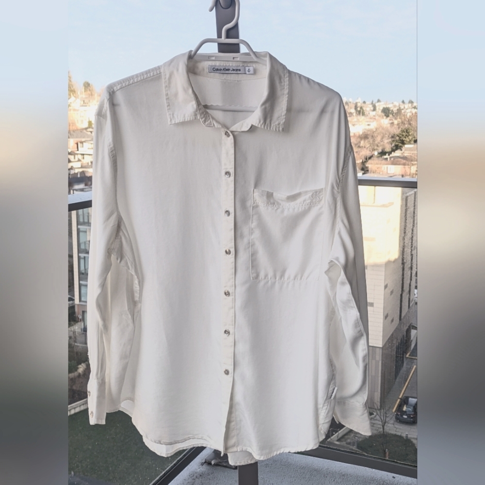 Calvin Klein Jeans Women's White Button-Down Shirt - Size L